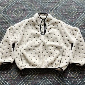 White Fleece Jacket with Black Star Pattern